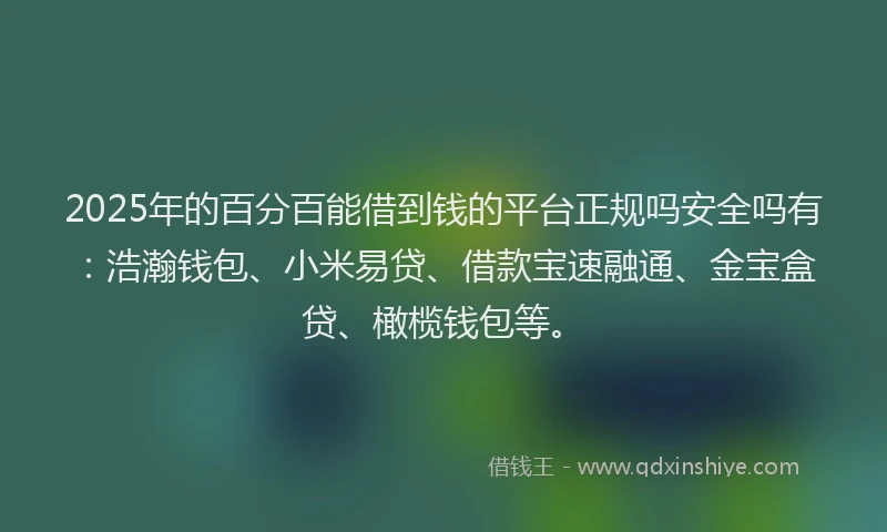 2025年的百分百能借到钱的平台正规吗安全吗有：浩瀚钱包、小米易贷、借款宝速融通、金宝盒贷、橄榄钱包等。
