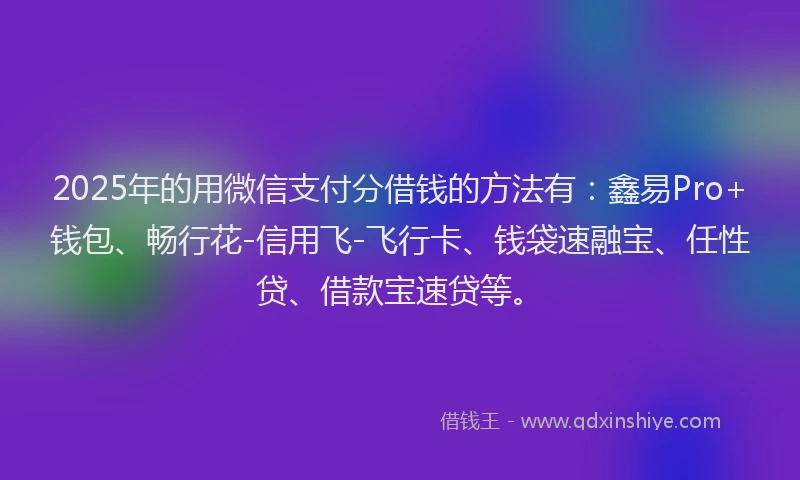 2025年的用微信支付分借钱的方法有：鑫易Pro+钱包、畅行花-信用飞-飞行卡、钱袋速融宝、任性贷、借款宝速贷等。