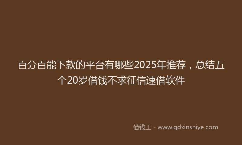 百分百能下款的平台有哪些2025年推荐，总结五个20岁借钱不求征信速借软件