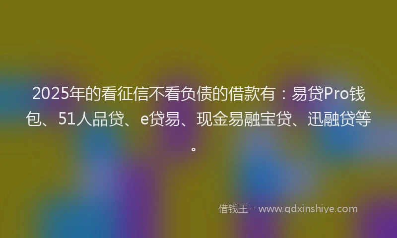 2025年的看征信不看负债的借款有：易贷Pro钱包、51人品贷、e贷易、现金易融宝贷、迅融贷等。