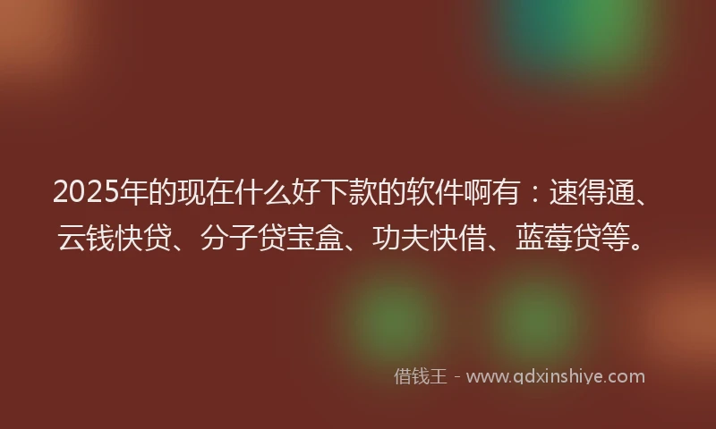 2025年的现在什么好下款的软件啊有：速得通、云钱快贷、分子贷宝盒、功夫快借、蓝莓贷等。