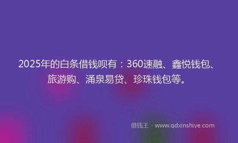 2025年的白条借钱呗有：360速融、鑫悦钱包、旅游购、涌泉易贷、珍珠钱包等。