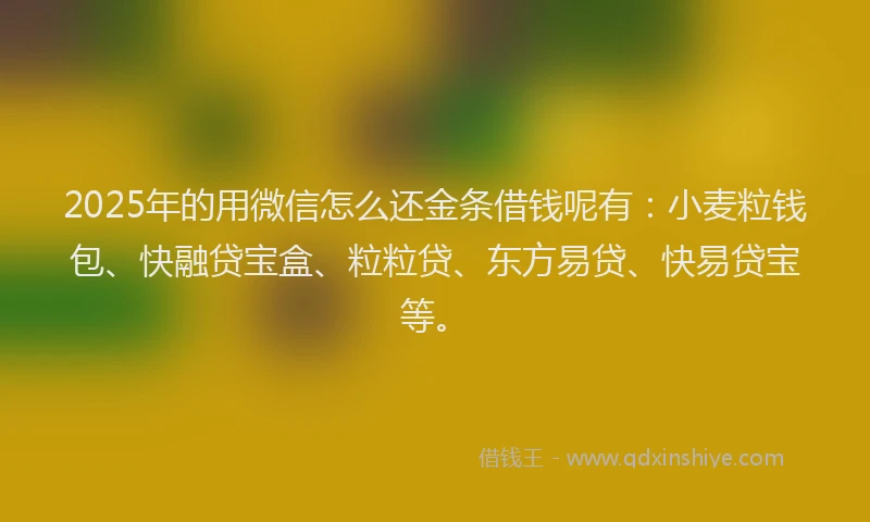 2025年的用微信怎么还金条借钱呢有：小麦粒钱包、快融贷宝盒、粒粒贷、东方易贷、快易贷宝等。