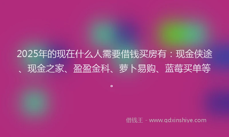 2025年的现在什么人需要借钱买房有：现金侠途、现金之家、盈盈金科、萝卜易购、蓝莓买单等。