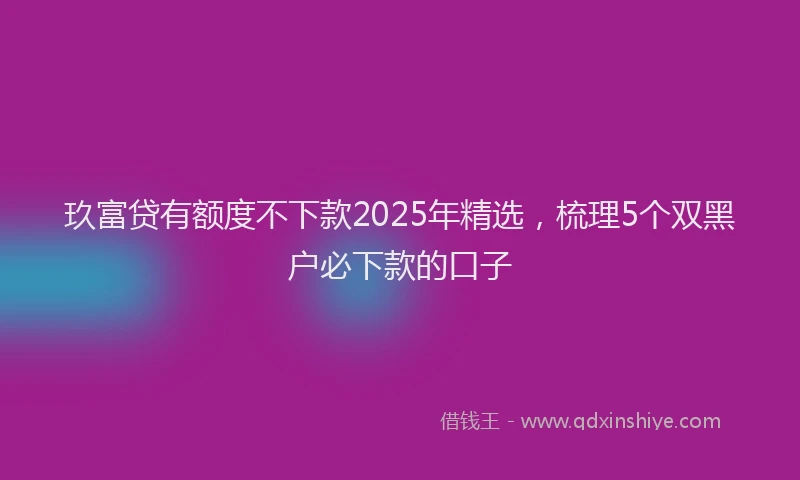 玖富贷有额度不下款2025年精选，梳理5个双黑户必下款的口子