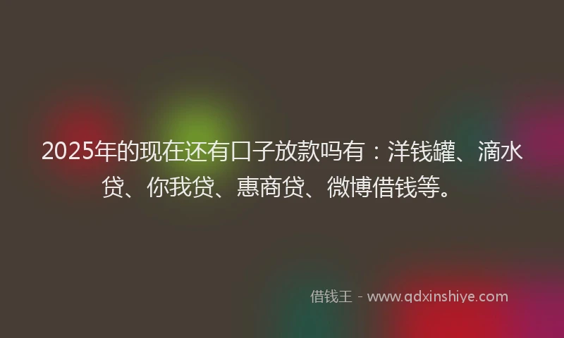 2025年的现在还有口子放款吗有：洋钱罐、滴水贷、你我贷、惠商贷、微博借钱等。