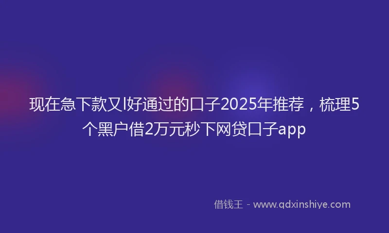 现在急下款又l好通过的口子2025年推荐，梳理5个黑户借2万元秒下网贷口子app