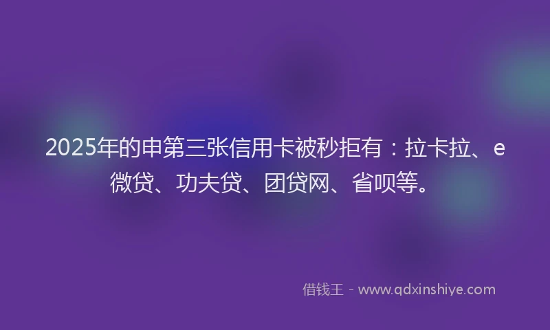 2025年的申第三张信用卡被秒拒有：拉卡拉、e微贷、功夫贷、团贷网、省呗等。