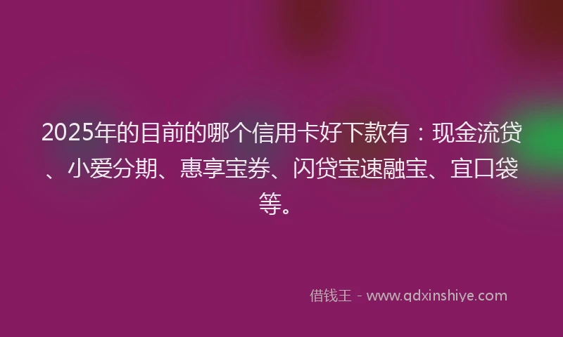 2025年的目前的哪个信用卡好下款有：现金流贷、小爱分期、惠享宝券、闪贷宝速融宝、宜口袋等。