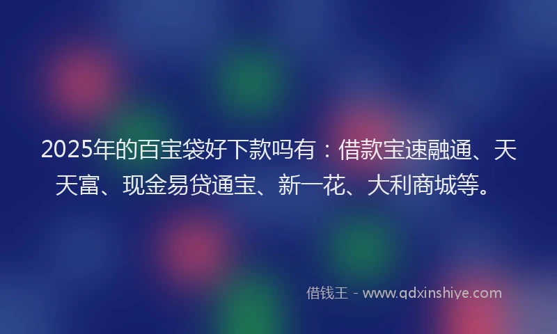 2025年的百宝袋好下款吗有：借款宝速融通、天天富、现金易贷通宝、新一花、大利商城等。