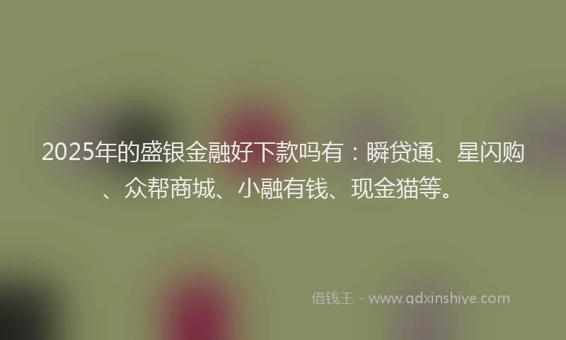 2025年的盛银金融好下款吗有：瞬贷通、星闪购、众帮商城、小融有钱、现金猫等。