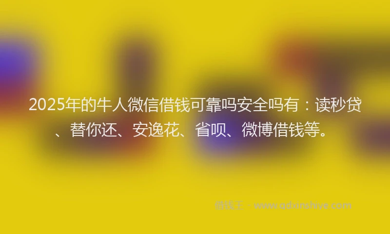 2025年的牛人微信借钱可靠吗安全吗有：读秒贷、替你还、安逸花、省呗、微博借钱等。