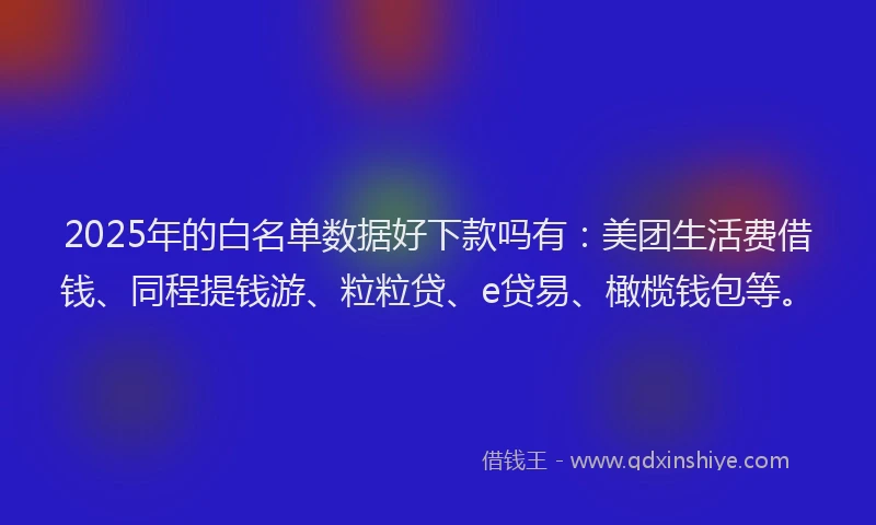 2025年的白名单数据好下款吗有：美团生活费借钱、同程提钱游、粒粒贷、e贷易、橄榄钱包等。