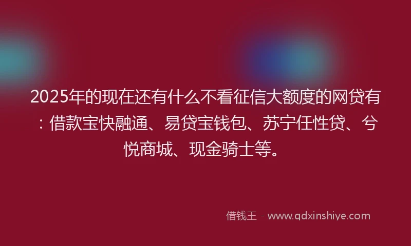 2025年的现在还有什么不看征信大额度的网贷有：借款宝快融通、易贷宝钱包、苏宁任性贷、兮悦商城、现金骑士等。