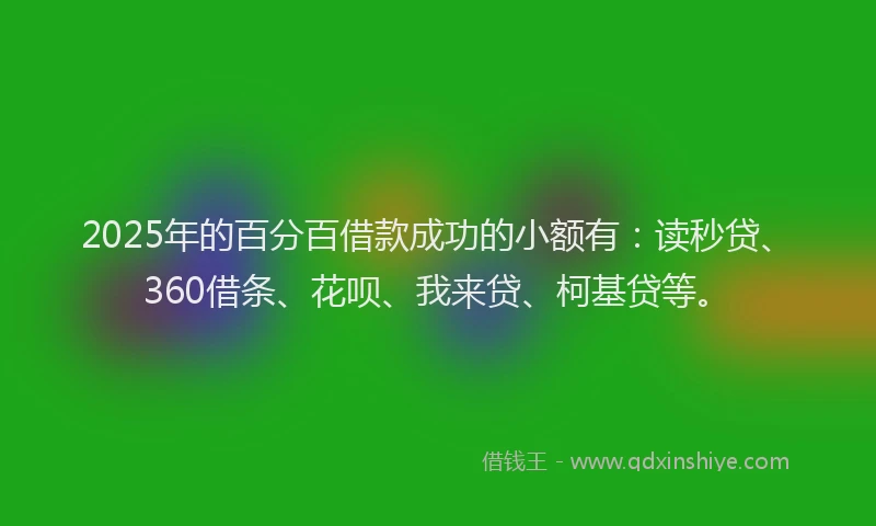 2025年的百分百借款成功的小额有：读秒贷、360借条、花呗、我来贷、柯基贷等。