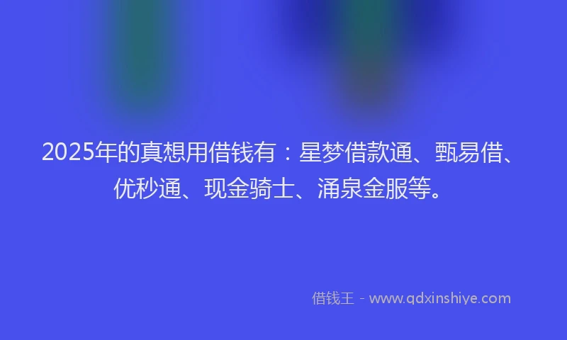 2025年的真想用借钱有：星梦借款通、甄易借、优秒通、现金骑士、涌泉金服等。