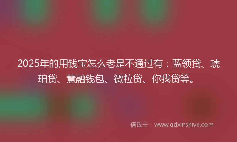 2025年的用钱宝怎么老是不通过有：蓝领贷、琥珀贷、慧融钱包、微粒贷、你我贷等。