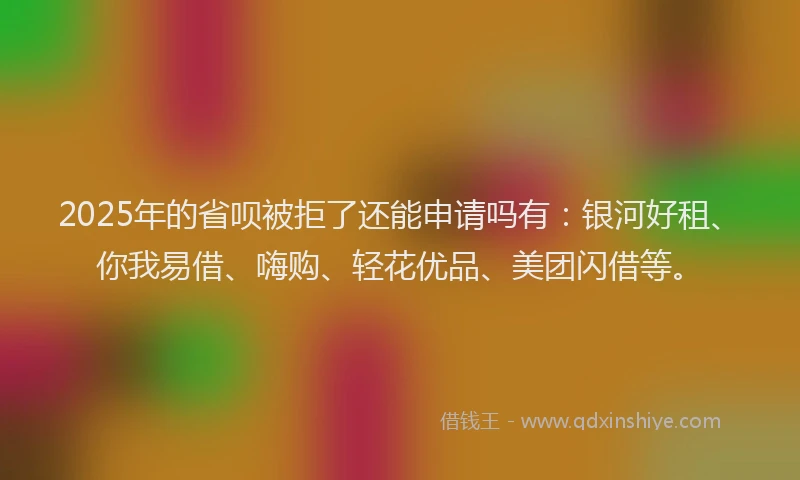 2025年的省呗被拒了还能申请吗有：银河好租、你我易借、嗨购、轻花优品、美团闪借等。