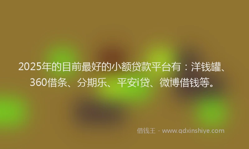 2025年的目前最好的小额贷款平台有：洋钱罐、360借条、分期乐、平安i贷、微博借钱等。