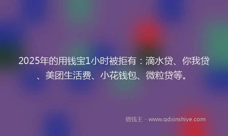 2025年的用钱宝1小时被拒有：滴水贷、你我贷、美团生活费、小花钱包、微粒贷等。