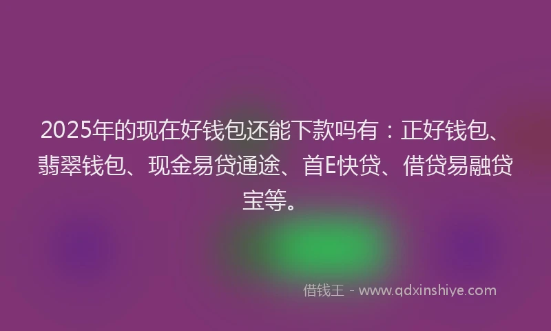 2025年的现在好钱包还能下款吗有：正好钱包、翡翠钱包、现金易贷通途、首E快贷、借贷易融贷宝等。