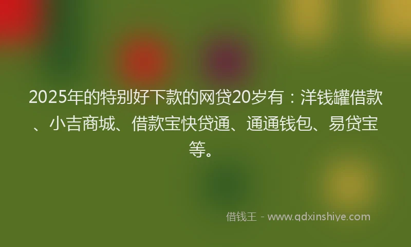 2025年的特别好下款的网贷20岁有：洋钱罐借款、小吉商城、借款宝快贷通、通通钱包、易贷宝等。