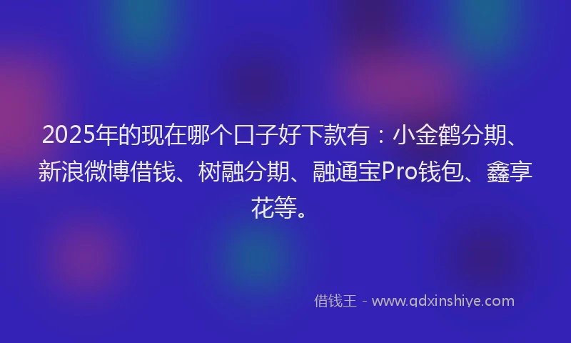 2025年的现在哪个口子好下款有：小金鹤分期、新浪微博借钱、树融分期、融通宝Pro钱包、鑫享花等。