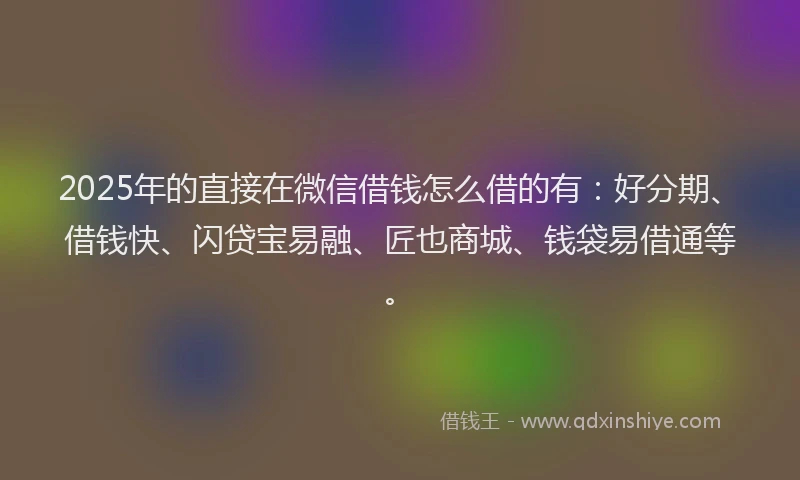 2025年的直接在微信借钱怎么借的有：好分期、借钱快、闪贷宝易融、匠也商城、钱袋易借通等。