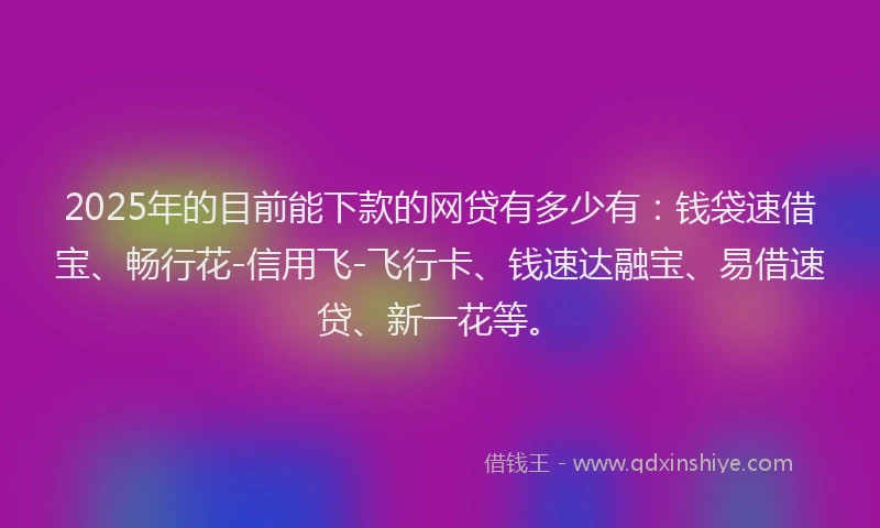 2025年的目前能下款的网贷有多少有：钱袋速借宝、畅行花-信用飞-飞行卡、钱速达融宝、易借速贷、新一花等。