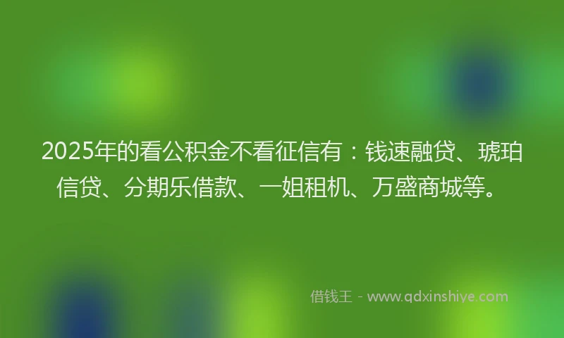 2025年的看公积金不看征信有：钱速融贷、琥珀信贷、分期乐借款、一姐租机、万盛商城等。