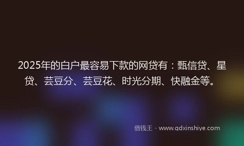 2025年的白户最容易下款的网贷有：甄信贷、星贷、芸豆分、芸豆花、时光分期、快融金等。