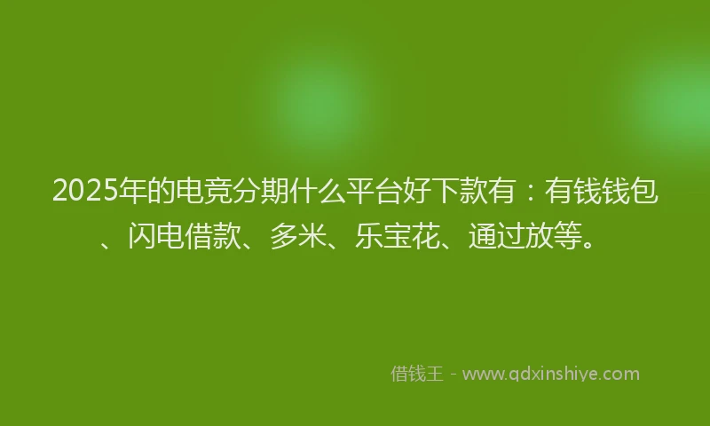 2025年的电竞分期什么平台好下款有：有钱钱包、闪电借款、多米、乐宝花、通过放等。