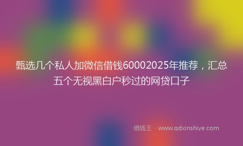 甄选几个私人加微信借钱60002025年推荐，汇总五个无视黑白户秒过的网贷口子