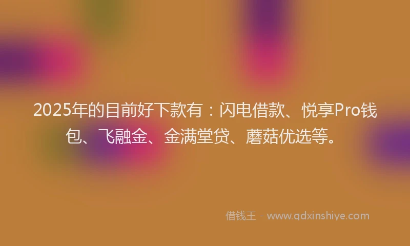 2025年的目前好下款有：闪电借款、悦享Pro钱包、飞融金、金满堂贷、蘑菇优选等。