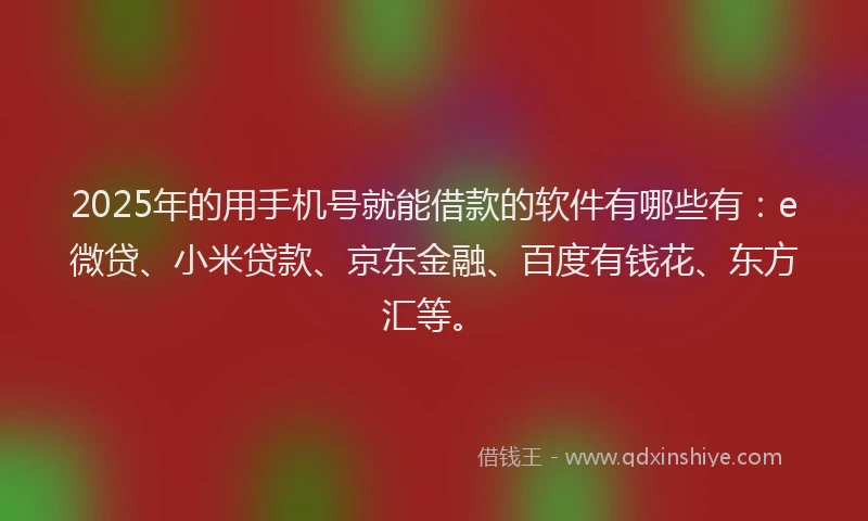 2025年的用手机号就能借款的软件有哪些有：e微贷、小米贷款、京东金融、百度有钱花、东方汇等。