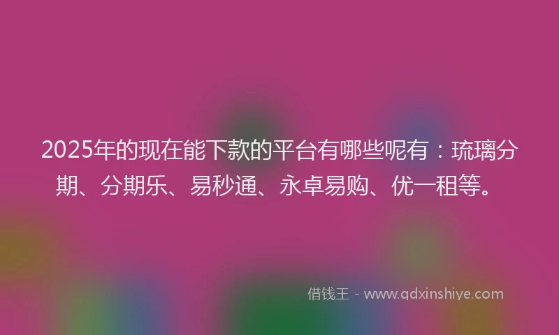 2025年的现在能下款的平台有哪些呢有：琉璃分期、分期乐、易秒通、永卓易购、优一租等。