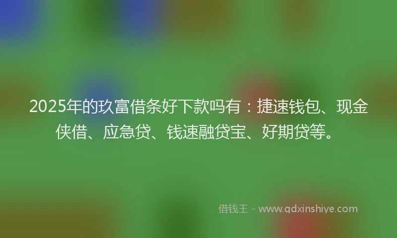 2025年的玖富借条好下款吗有：捷速钱包、现金侠借、应急贷、钱速融贷宝、好期贷等。