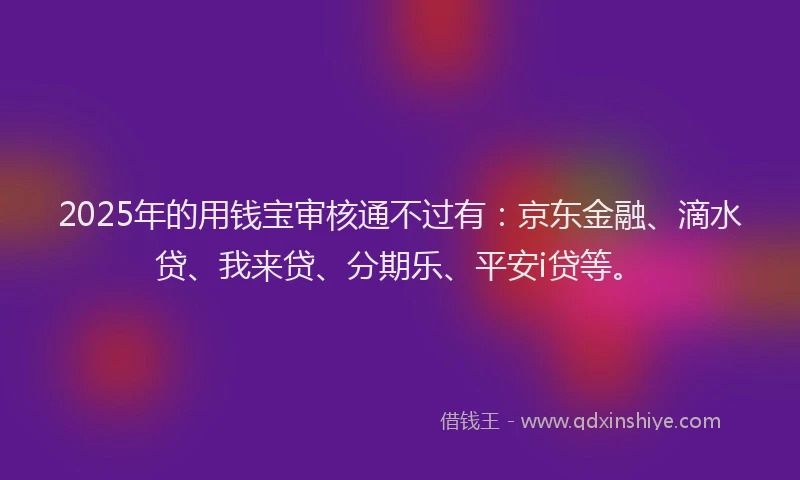 2025年的用钱宝审核通不过有：京东金融、滴水贷、我来贷、分期乐、平安i贷等。