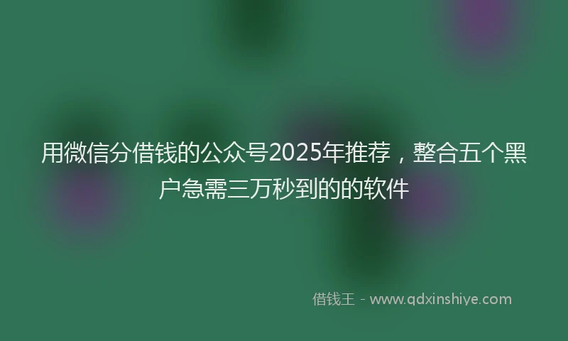 用微信分借钱的公众号2025年推荐，整合五个黑户急需三万秒到的的软件