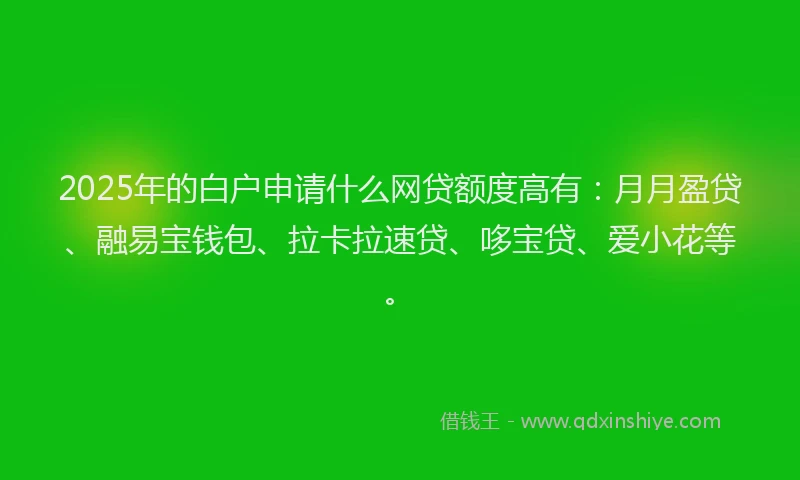 2025年的白户申请什么网贷额度高有：月月盈贷、融易宝钱包、拉卡拉速贷、哆宝贷、爱小花等。