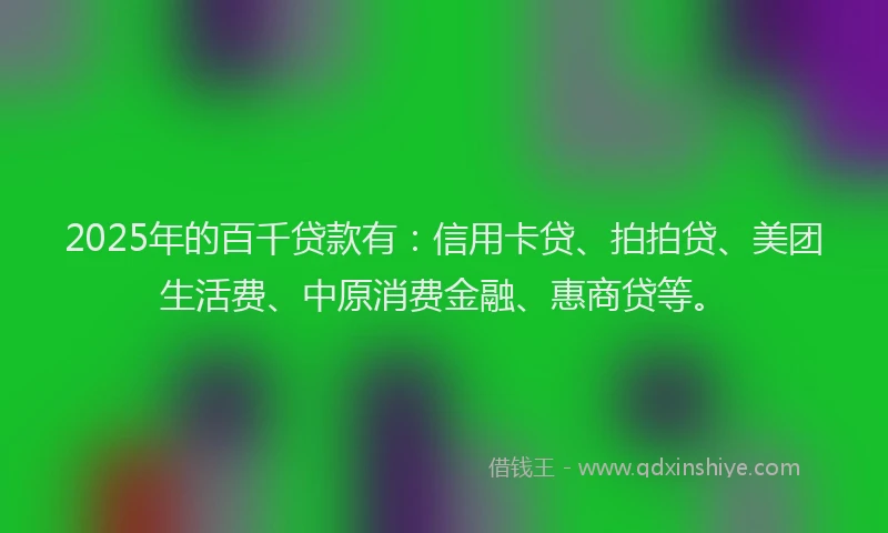 2025年的百千贷款有：信用卡贷、拍拍贷、美团生活费、中原消费金融、惠商贷等。
