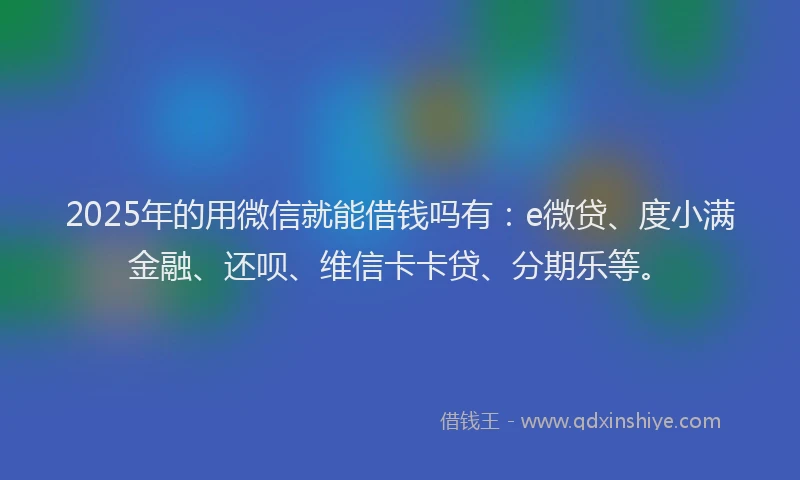 2025年的用微信就能借钱吗有：e微贷、度小满金融、还呗、维信卡卡贷、分期乐等。