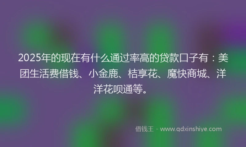 2025年的现在有什么通过率高的贷款口子有：美团生活费借钱、小金鹿、桔享花、魔快商城、洋洋花呗通等。