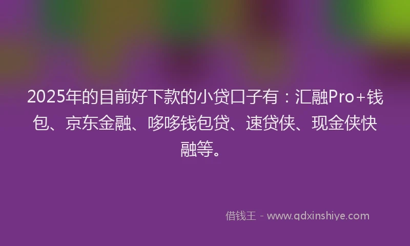 2025年的目前好下款的小贷口子有：汇融Pro+钱包、京东金融、哆哆钱包贷、速贷侠、现金侠快融等。