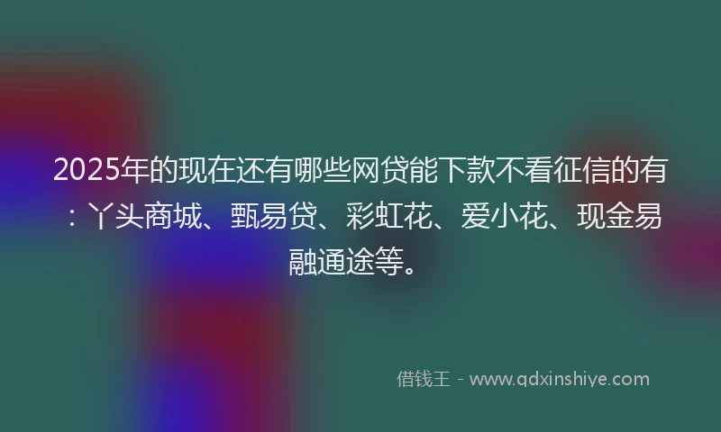 2025年的现在还有哪些网贷能下款不看征信的有：丫头商城、甄易贷、彩虹花、爱小花、现金易融通途等。