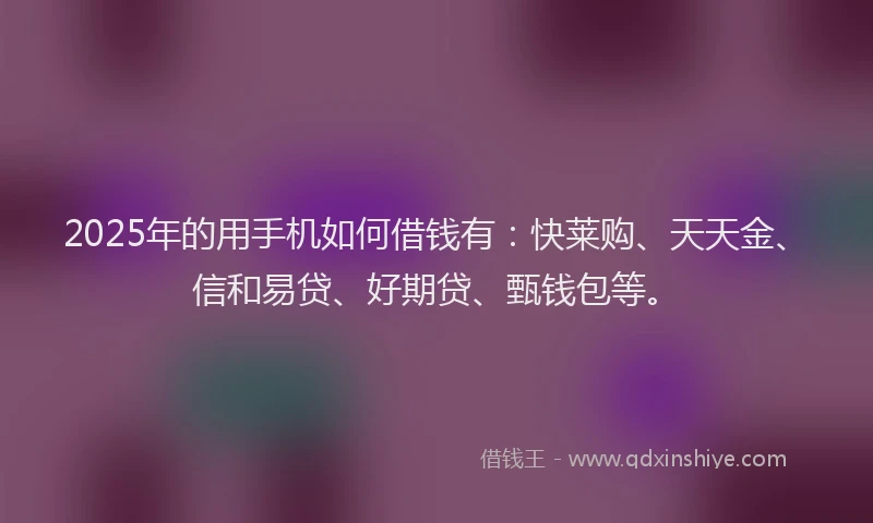 2025年的用手机如何借钱有：快莱购、天天金、信和易贷、好期贷、甄钱包等。
