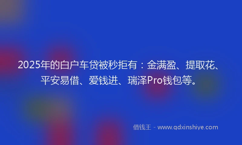 2025年的白户车贷被秒拒有：金满盈、提取花、平安易借、爱钱进、瑞泽Pro钱包等。