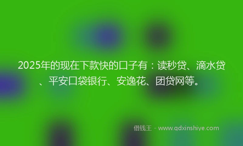 2025年的现在下款快的口子有：读秒贷、滴水贷、平安口袋银行、安逸花、团贷网等。