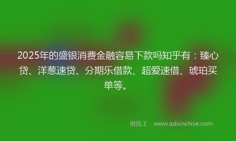 2025年的盛银消费金融容易下款吗知乎有：臻心贷、洋葱速贷、分期乐借款、超爱速借、琥珀买单等。