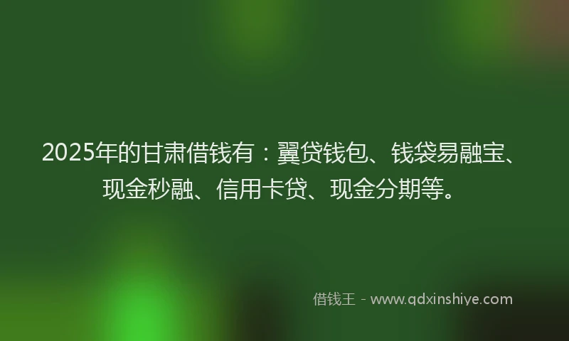 2025年的甘肃借钱有：翼贷钱包、钱袋易融宝、现金秒融、信用卡贷、现金分期等。